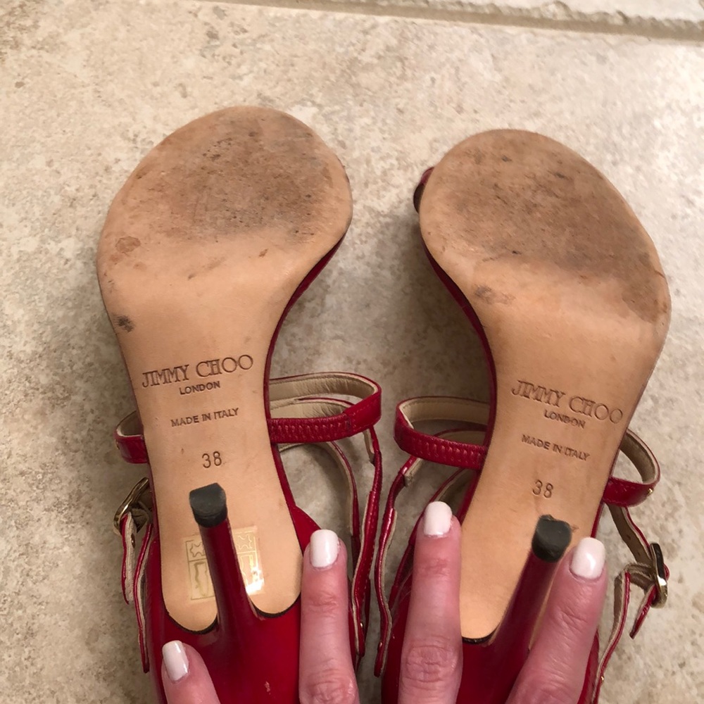 ✨HPx3✨Jimmy Choo Red Patent Leather Heels 38 - Picture 4 of 9